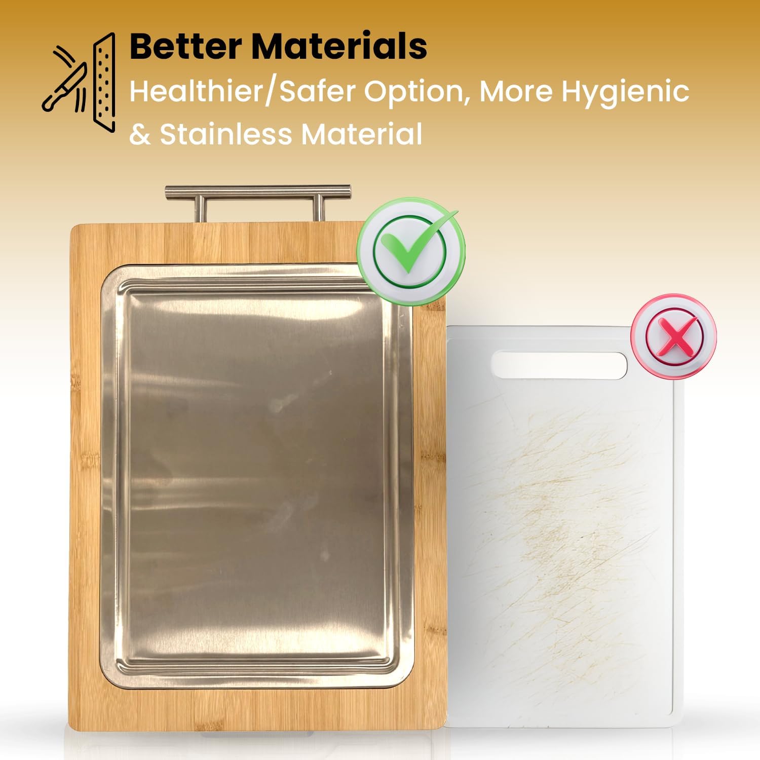 2-in-1 Bamboo Cutting Board With Handle, Double Sided Stainless Steel Cutting Boards With Juice Groove, Large Meat Cutting Board, Wood Cutting Boards For Kitchen, 16.9 x11.8 in - Image 6