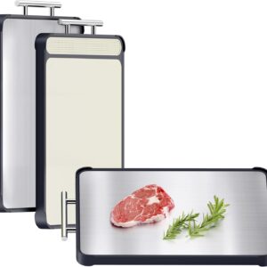 2 Pack Stainless Steel Cutting Board Set, Large Cutting Boards for Kitchen, Double Sided Meat Chopping Board with Handle, Non Toxic Wheat Straw PP/Dishwasher Safe/Food-Grade (16×11 In)