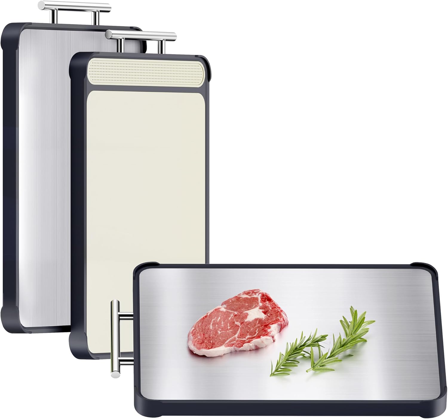 2 Pack Stainless Steel Cutting Board Set, Large Cutting Boards for Kitchen, Double Sided Meat Chopping Board with Handle, Non Toxic Wheat Straw PP/Dishwasher Safe/Food-Grade (16×11 In)