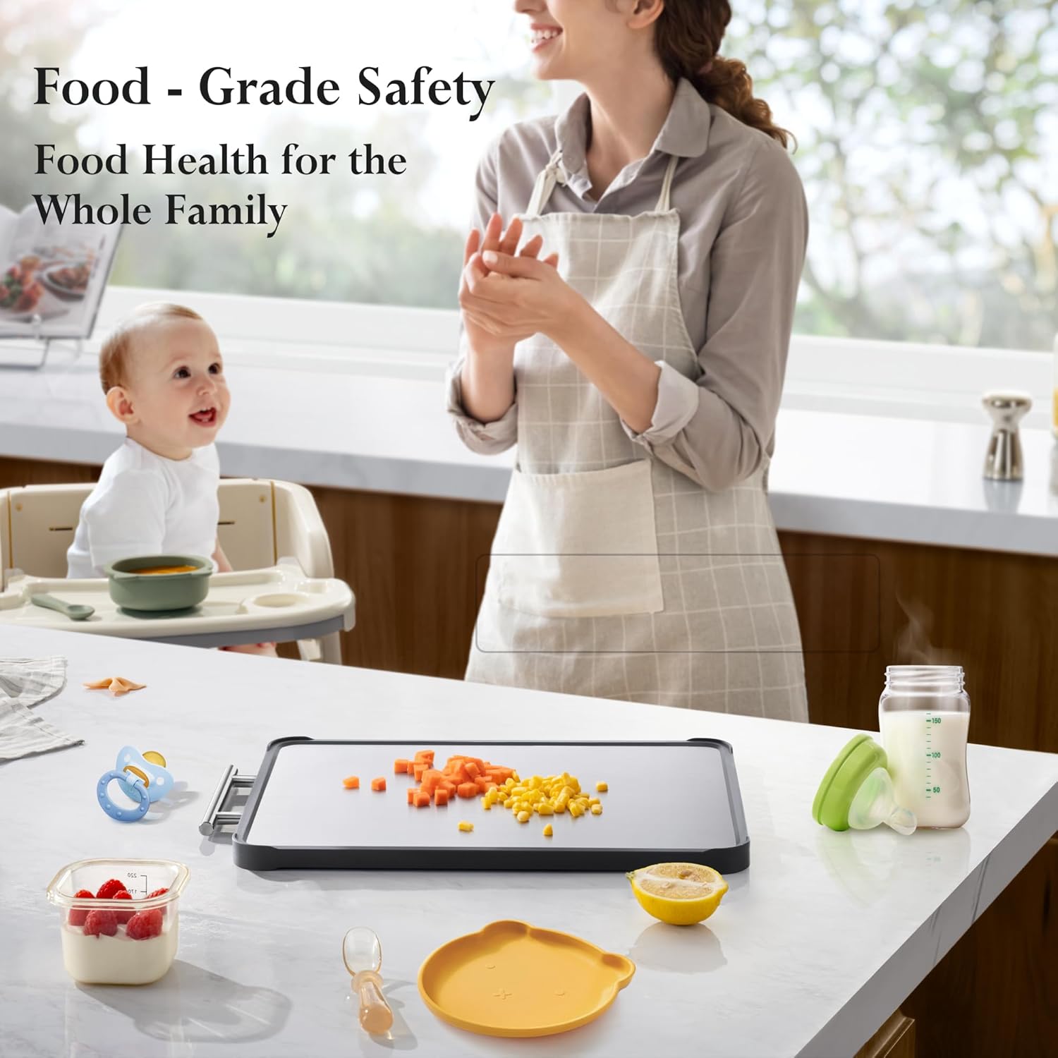 2 Pack Stainless Steel Cutting Board Set, Large Cutting Boards for Kitchen, Double Sided Meat Chopping Board with Handle, Non Toxic Wheat Straw PP/Dishwasher Safe/Food-Grade (16×11 In) - Image 2