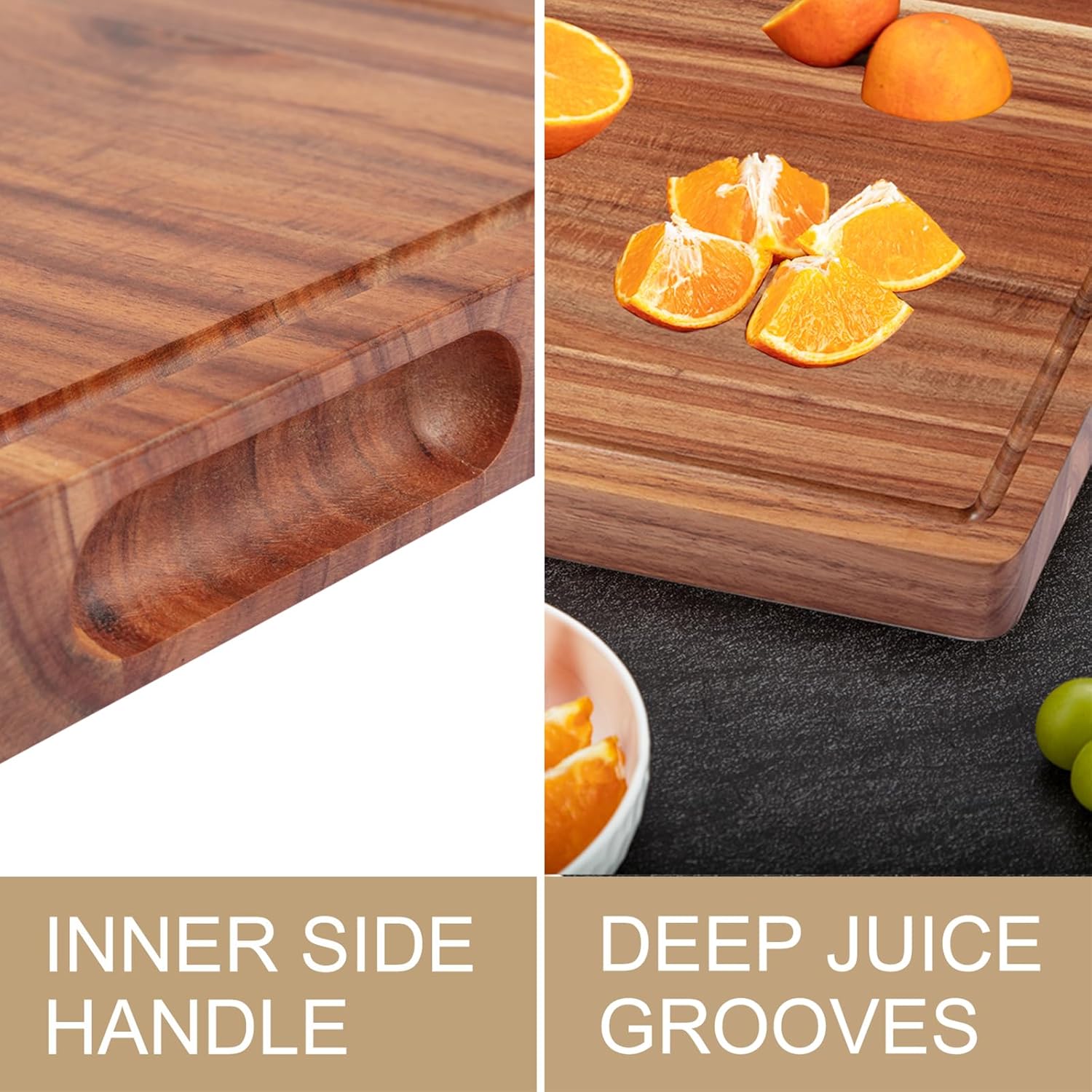 20 Inch Large Acacia Wood Cutting Board 1.5" Thick, Reversible Wooden Cutting Board for Kitchen, Charcuterie Board Cheese Board with Deep Groove, Chopping Board for Meat, Vegetables, Fruit - Image 4