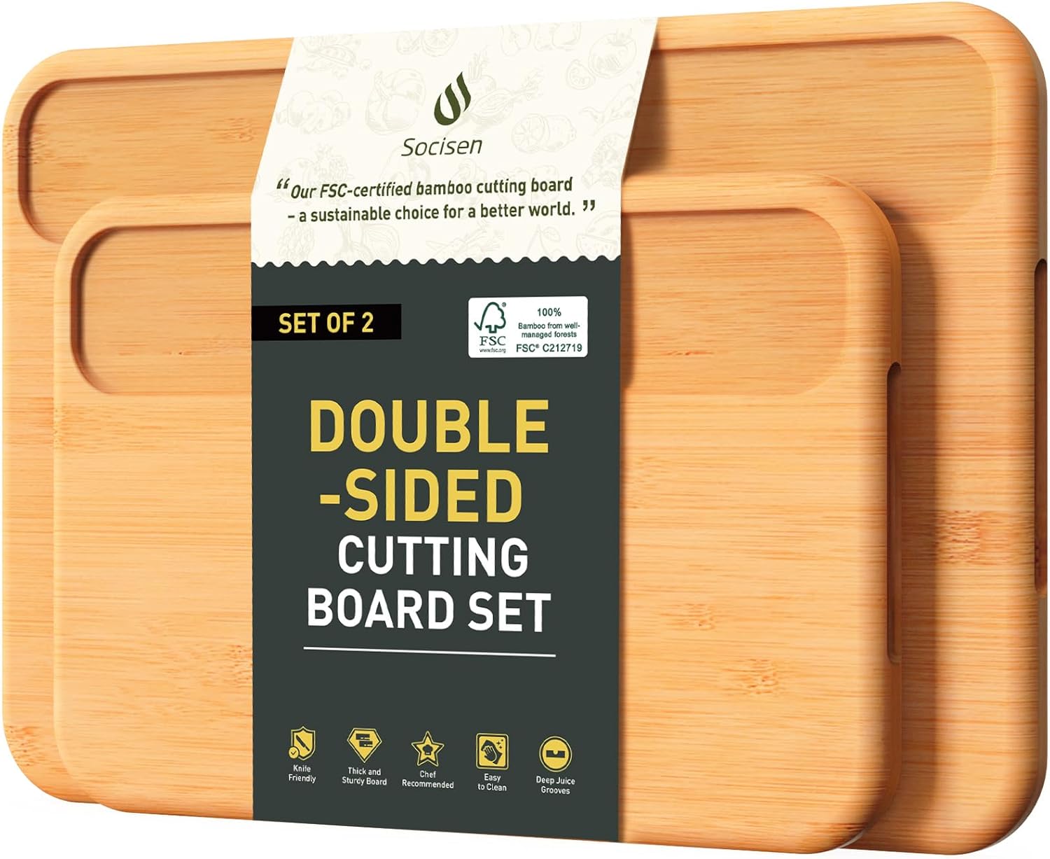 3 Packs Bamboo Cutting Board Set with Holder Nice Solid Thick Wood Deep Juice Groove & Built-in Handles Chopping Board Large Big Small Best Hardwood Kitchen Counter Organic Vegetable Meat BBQ Kit - Image 10