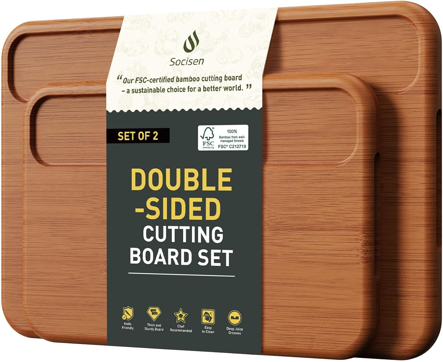 3 Packs Bamboo Cutting Board Set with Holder Nice Solid Thick Wood Deep Juice Groove & Built-in Handles Chopping Board Large Big Small Best Hardwood Kitchen Counter Organic Vegetable Meat BBQ Kit - Image 16