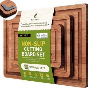 3 Packs Bamboo Cutting Board Set with Non Slip Feet and Over Sink Nice Solid Thick Wood Juice Groove Chopping Board Extra Large Big Small Best Hardwood Kitchen Counter Organic Vegetable