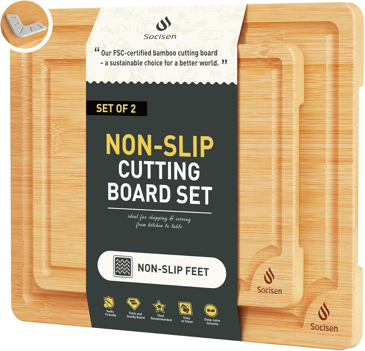 3 Packs Bamboo Cutting Board Set with Non Slip Feet Holder and Over Sink Nice Solid Thick Wood Juice Groove Chopping Board Extra Large Big Small Best Hardwood Kitchen Organic Vegetable Meat BBQ Kit - Image 18