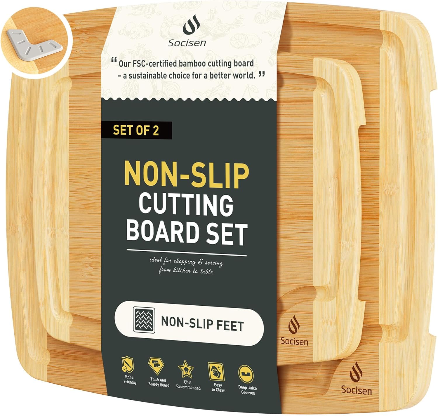 3 Packs Bamboo Cutting Board Set with Non Slip Feet Holder and Over Sink Nice Solid Thick Wood Juice Groove Chopping Board Extra Large Big Small Best Hardwood Kitchen Organic Vegetable Meat BBQ Kit - Image 12