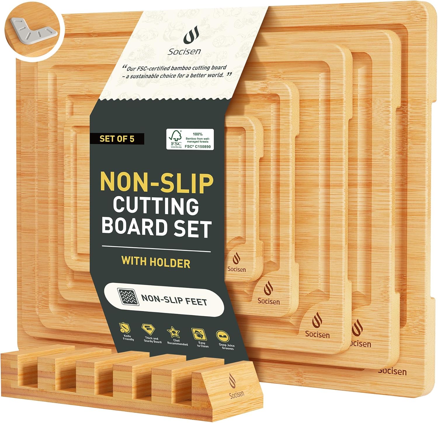 3 Packs Bamboo Cutting Board Set with Non Slip Feet Holder and Over Sink Nice Solid Thick Wood Juice Groove Chopping Board Extra Large Big Small Best Hardwood Kitchen Organic Vegetable Meat BBQ Kit - Image 10