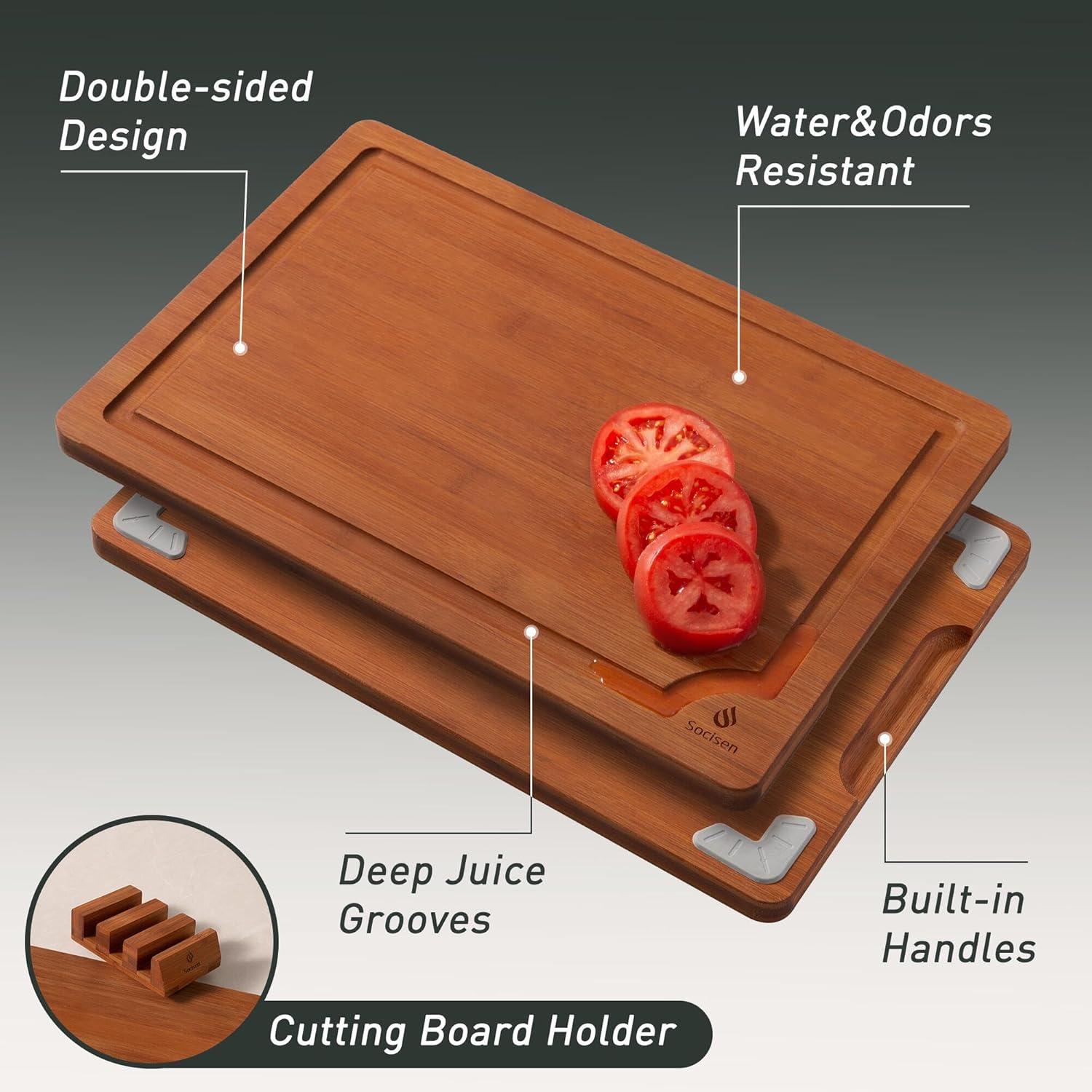 3 Packs Bamboo Cutting Board Set with Non Slip Feet Holder and Over Sink Nice Solid Thick Wood Juice Groove Chopping Board Extra Large Big Small Best Hardwood Kitchen Organic Vegetable Meat BBQ Kit - Image 5