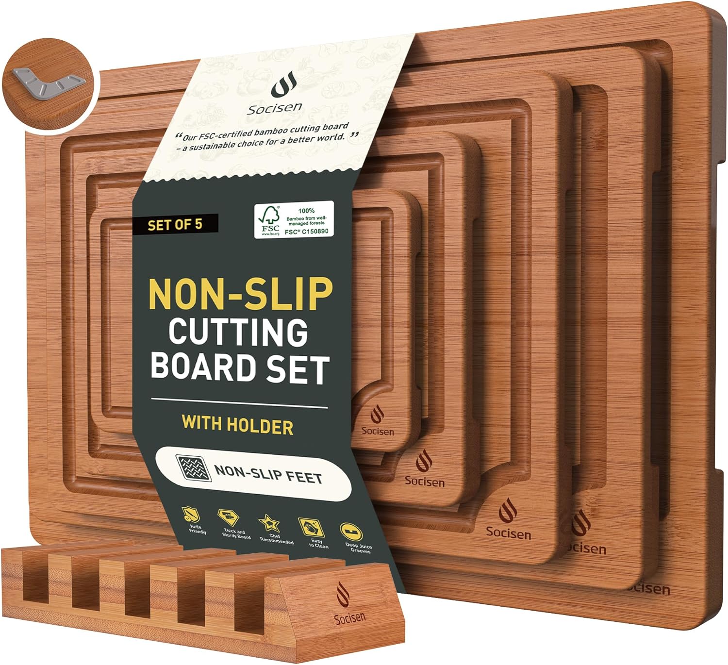 3 Packs Bamboo Cutting Board Set with Non Slip Feet Holder and Over Sink Nice Solid Thick Wood Juice Groove Chopping Board Extra Large Big Small Best Hardwood Kitchen Organic Vegetable Meat BBQ Kit - Image 21