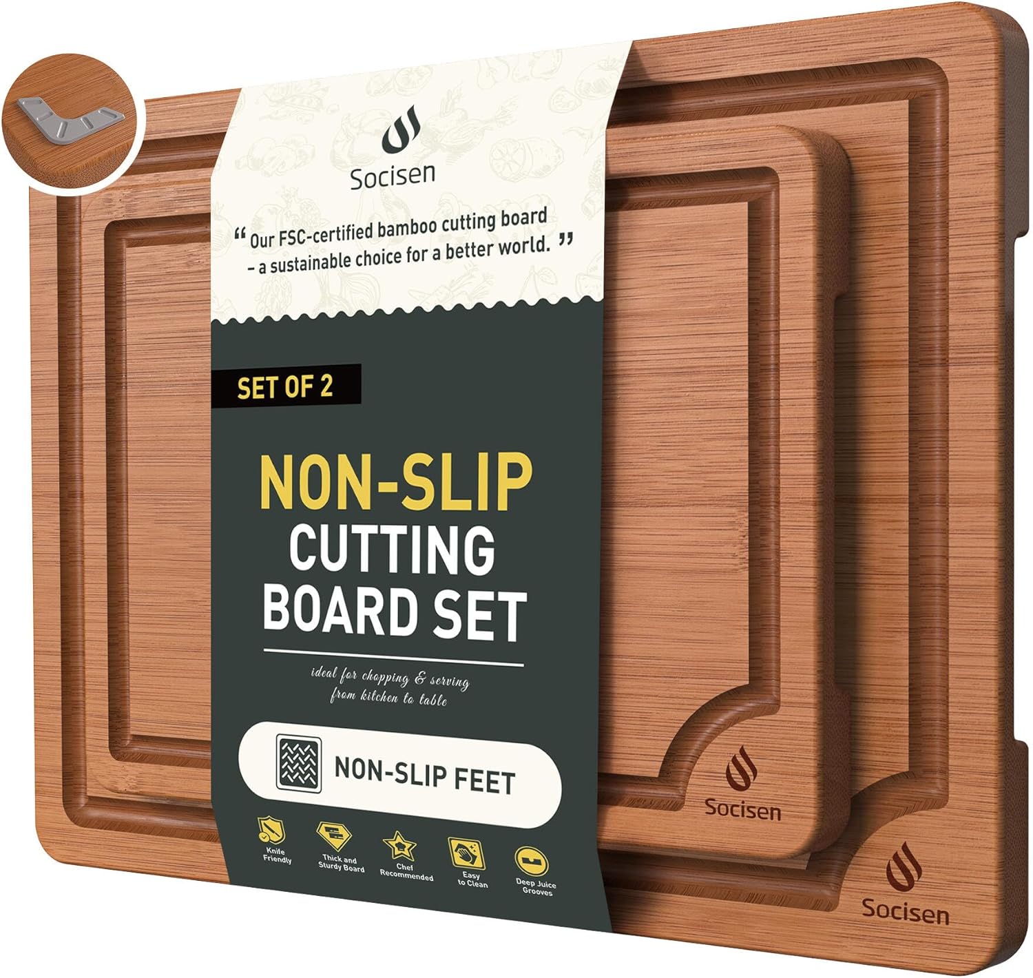 3 Packs Bamboo Cutting Board Set with Non Slip Feet Holder and Over Sink Nice Solid Thick Wood Juice Groove Chopping Board Extra Large Big Small Best Hardwood Kitchen Organic Vegetable Meat BBQ Kit - Image 16