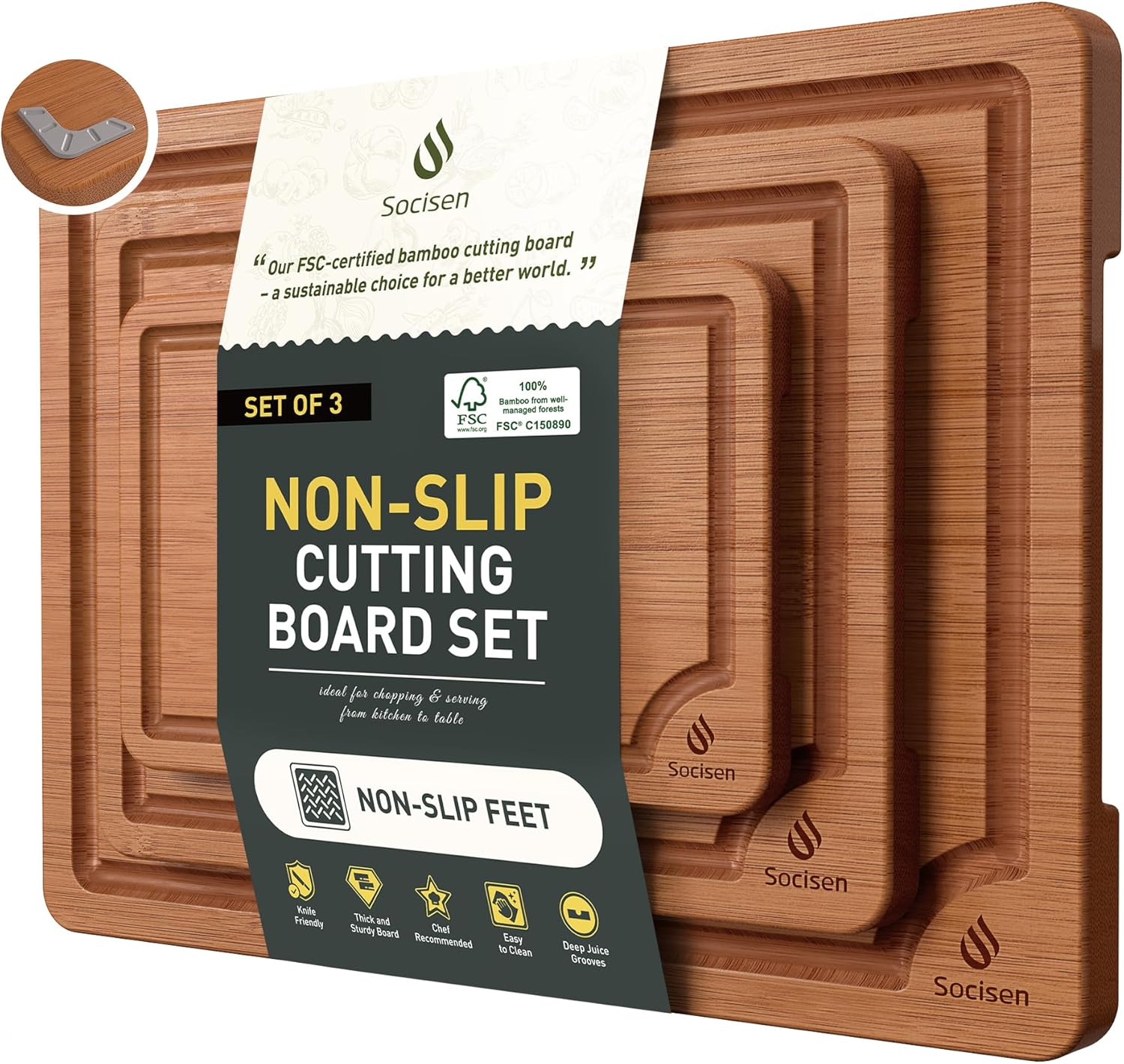 3 Packs Bamboo Cutting Board Set with Non Slip Feet Holder and Over Sink Nice Solid Thick Wood Juice Groove Chopping Board Extra Large Big Small Best Hardwood Kitchen Organic Vegetable Meat BBQ Kit - Image 22