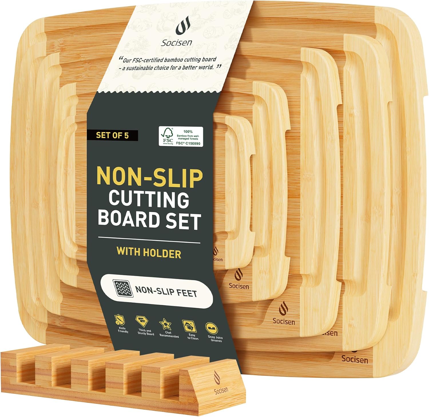 3 Packs Bamboo Cutting Board Set with Non Slip Feet Holder and Over Sink Nice Solid Thick Wood Juice Groove Chopping Board Extra Large Big Small Best Hardwood Kitchen Organic Vegetable Meat BBQ Kit - Image 15