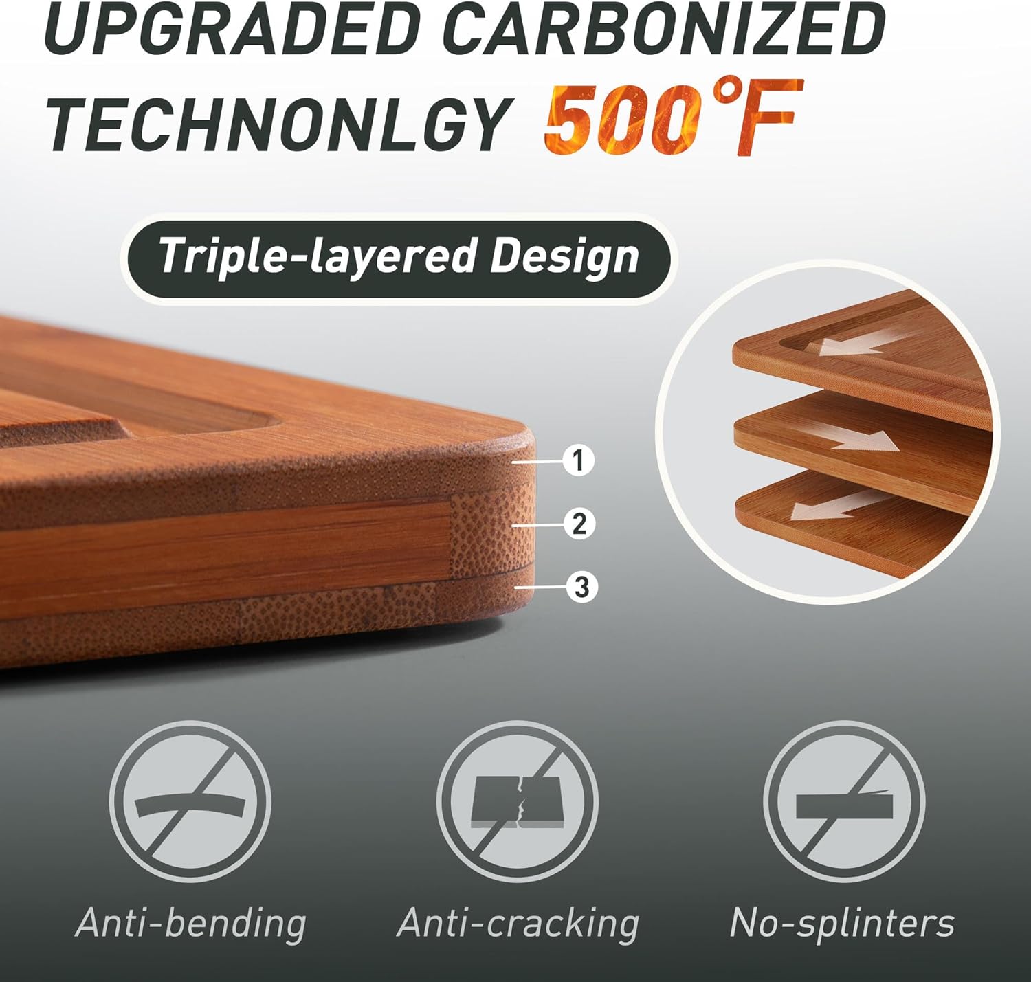 3 Packs Bamboo Cutting Board Set with Non Slip Feet Holder and Over Sink Nice Solid Thick Wood Juice Groove Chopping Board Extra Large Big Small Best Hardwood Kitchen Organic Vegetable Meat BBQ Kit - Image 4