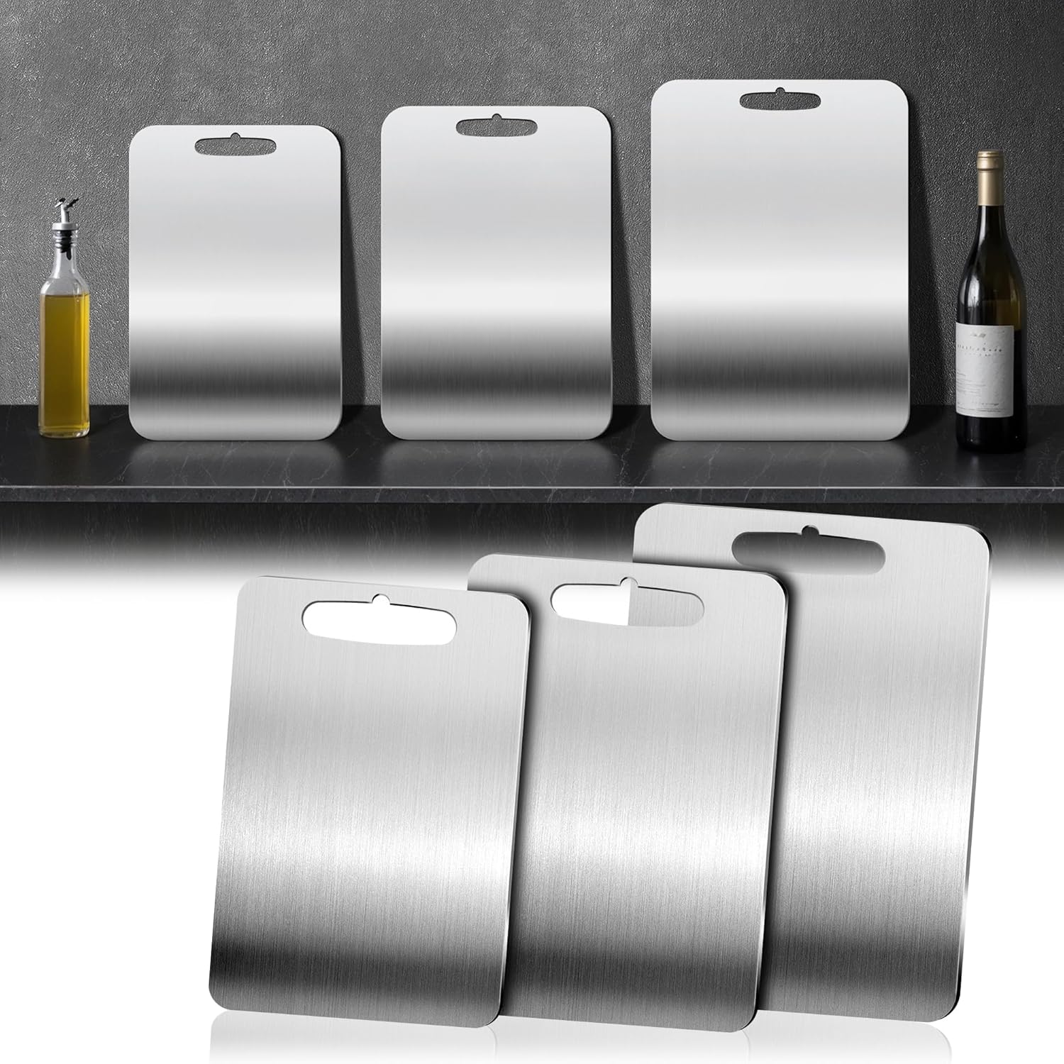 3 PCS 304 Stainless Steel Cutting Board For Kitchen, Meat Cutting Board, Edge Smoothing, Food Grade Stainless Steel, Easy To Clean, Kitchen Tool(S+M+L) - Image 9