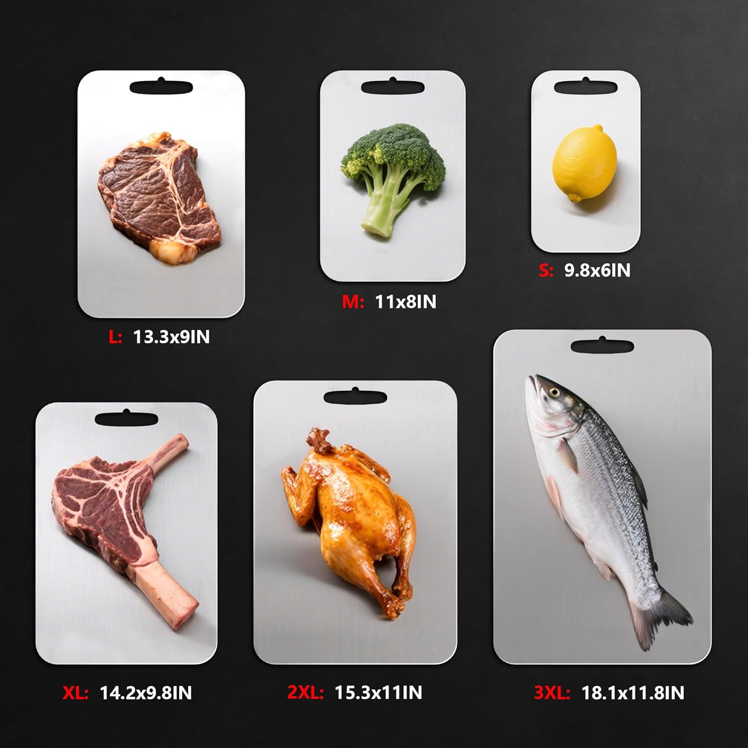 3 PCS 304 Stainless Steel Cutting Board For Kitchen, Meat Cutting Board, Edge Smoothing, Food Grade Stainless Steel, Easy To Clean, Kitchen Tool(S+M+L) - Image 2