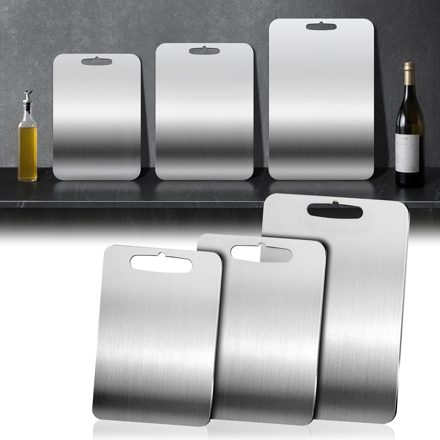 3 PCS 304 Stainless Steel Cutting Board For Kitchen, Meat Cutting Board, Edge Smoothing, Food Grade Stainless Steel, Easy To Clean, Kitchen Tool(S+M+L) - Image 10