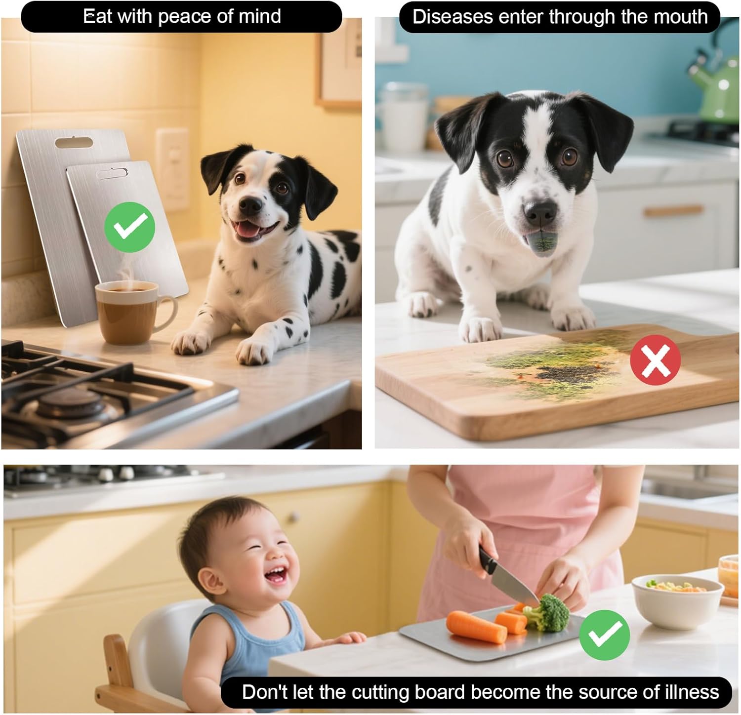 304 Stainless Steel Cutting board, Double Sided Metal Cutting Boards for Kitchen Meat Vegetables & Fruits Chopping Board Dishwasher Safe Easy to Clean(Mini S-9.45 * 5.91in) - Image 6