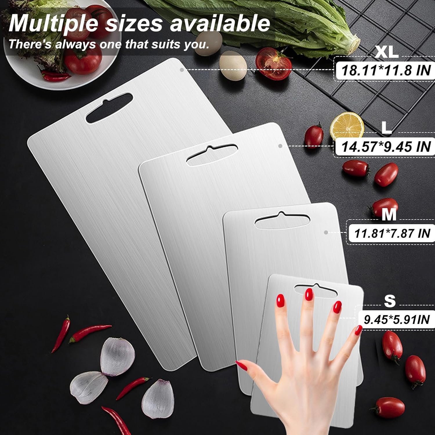 304 Stainless Steel Cutting board, Double Sided Metal Cutting Boards for Kitchen Meat Vegetables & Fruits Chopping Board Dishwasher Safe Easy to Clean(Mini S-9.45 * 5.91in) - Image 2