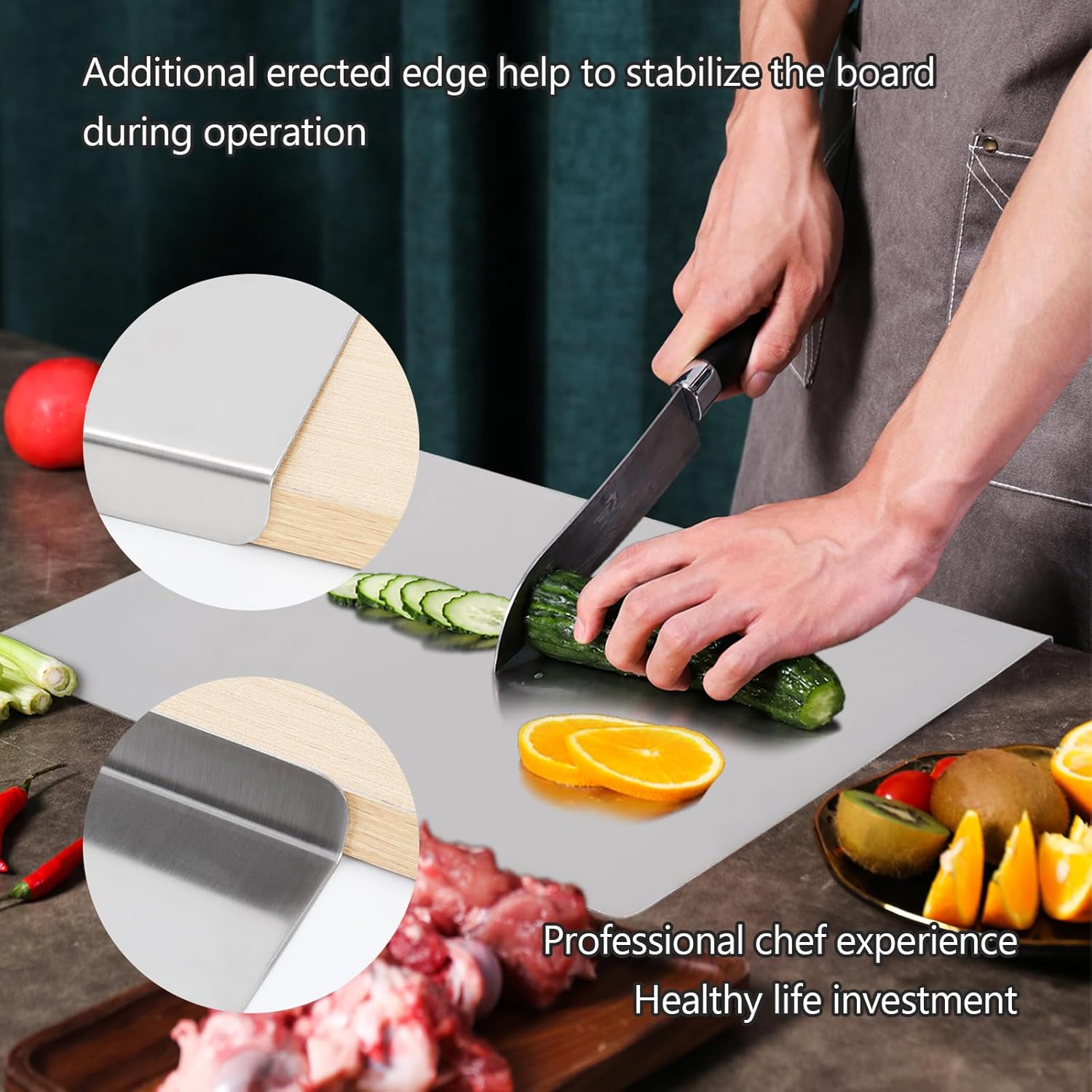 304 Stainless Steel Cutting Board for Kitchen – Large (40x30cm/15.7x11.8in) Non-Slip, Dishwasher Safe – Ideal for Meat, Vegetables, Fruits, Bread & Baking – Commercial & Home Use - Image 6