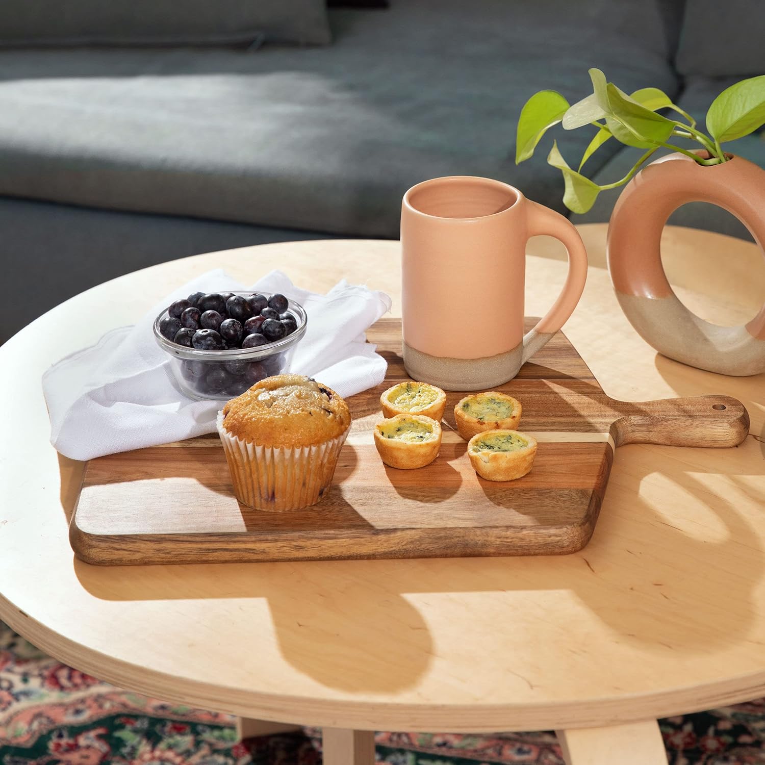 Acacia Wood Cutting Board and Chopping Board with Handle for Meat, Cheese Board, Vegetables, Bread, and Charcuterie - Decorative Wooden Serving Board for Kitchen and Dining Room, Large 17" x 13" - Image 8