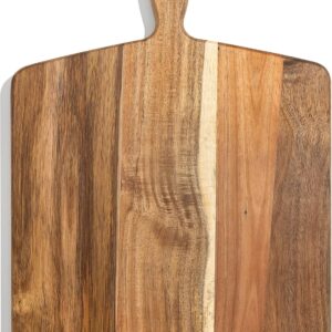 Acacia Wood Cutting Board and Chopping Board with Handle for Meat, Cheese Board, Vegetables, Bread, and Charcuterie - Decorative Wooden Serving Board for Kitchen and Dining Room, Large 17" x 13"
