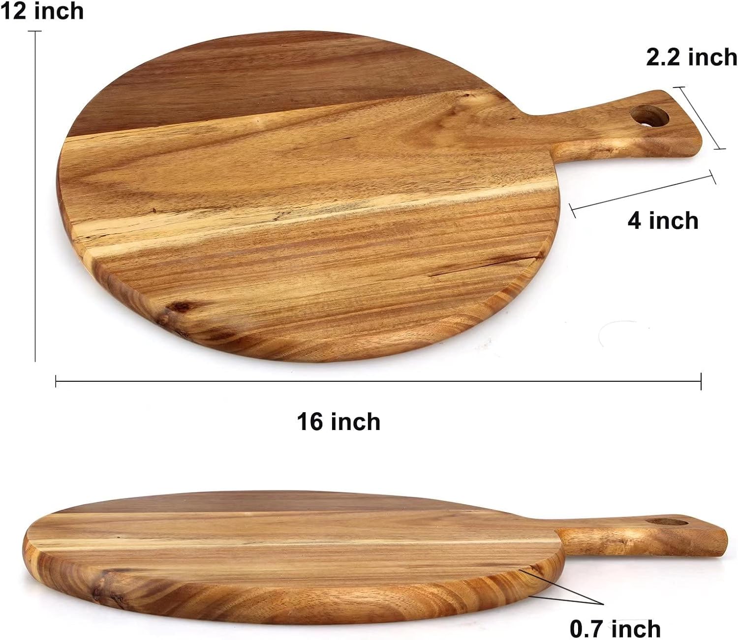 Acacia Wood Cutting Board with Handle Wooden Chopping Board Round Cutting Boards for Kitchen Decor Large Charcuterie Board Tray Teak Meat Cheese Board Bread Serving Platter Butcher Block Pizza Board - Image 3