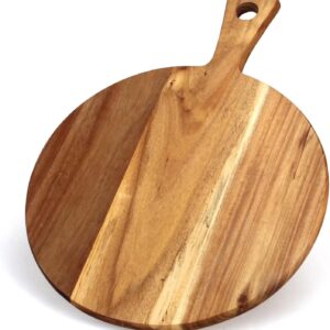 Acacia Wood Cutting Board with Handle Wooden Chopping Board Round Cutting Boards for Kitchen Decor Large Charcuterie Board Tray Teak Meat Cheese Board Bread Serving Platter Butcher Block Pizza Board