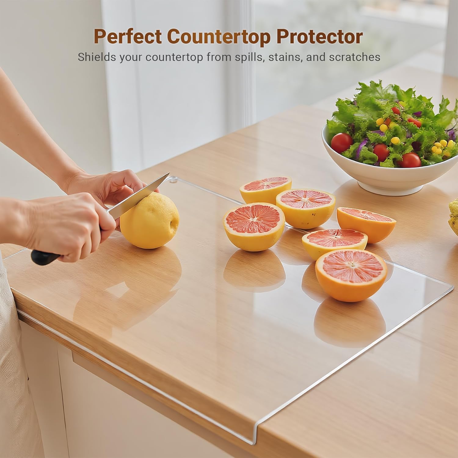 Acrylic Cutting Board with Counter Lip, 17.5x13.5 Inch Clear Cutting Boards for Kitchen Counter, Large Cutting Board Non Slip for Countertop Protector, Apartment Essentials Kitchen Decor Gifts - Image 3