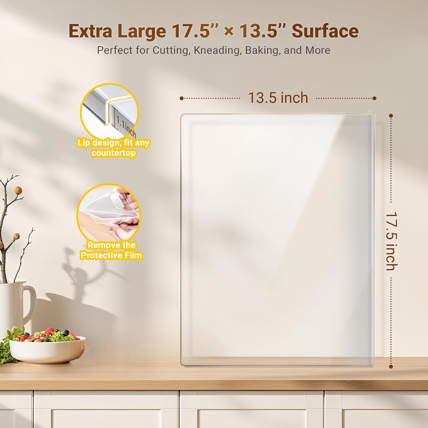 Acrylic Cutting Board with Counter Lip, 17.5x13.5 Inch Clear Cutting Boards for Kitchen Counter, Large Cutting Board Non Slip for Countertop Protector, Apartment Essentials Kitchen Decor Gifts - Image 2
