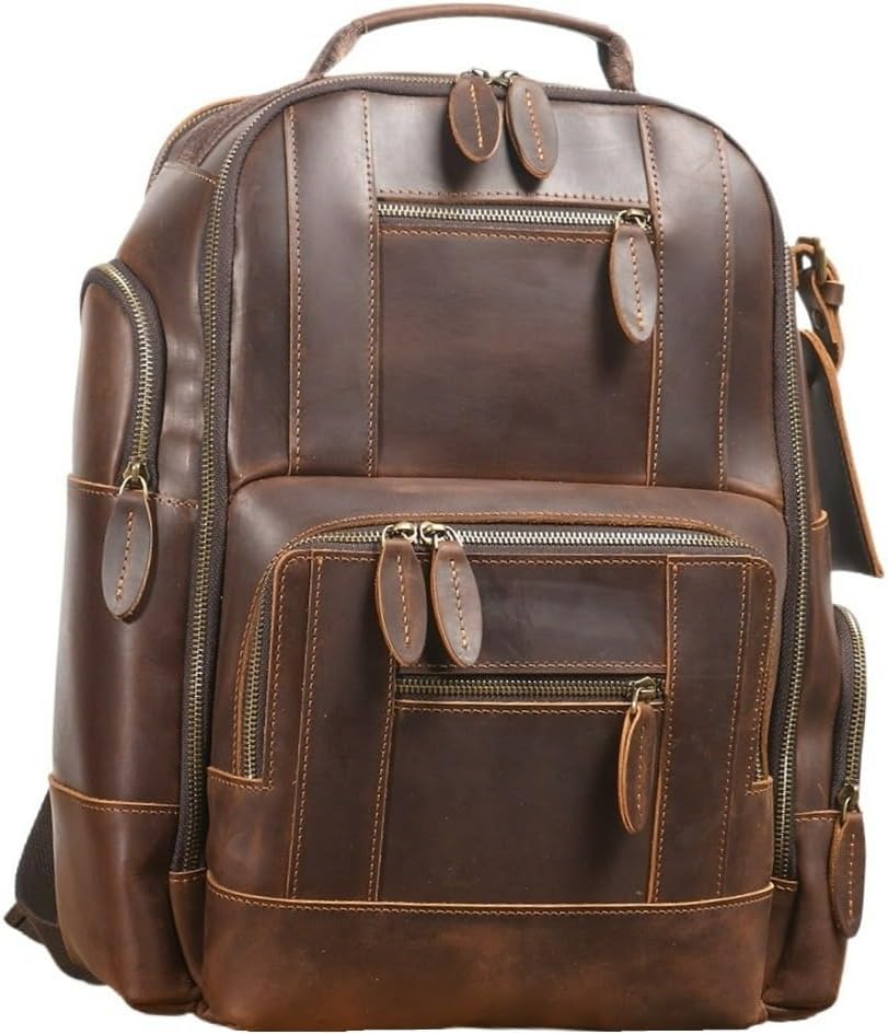 Alice Fan Vintage Genuine Leather 15.6" Laptop Backpack For Men Cowhide Hiking Camping Rucksack Business Travel Daypacks