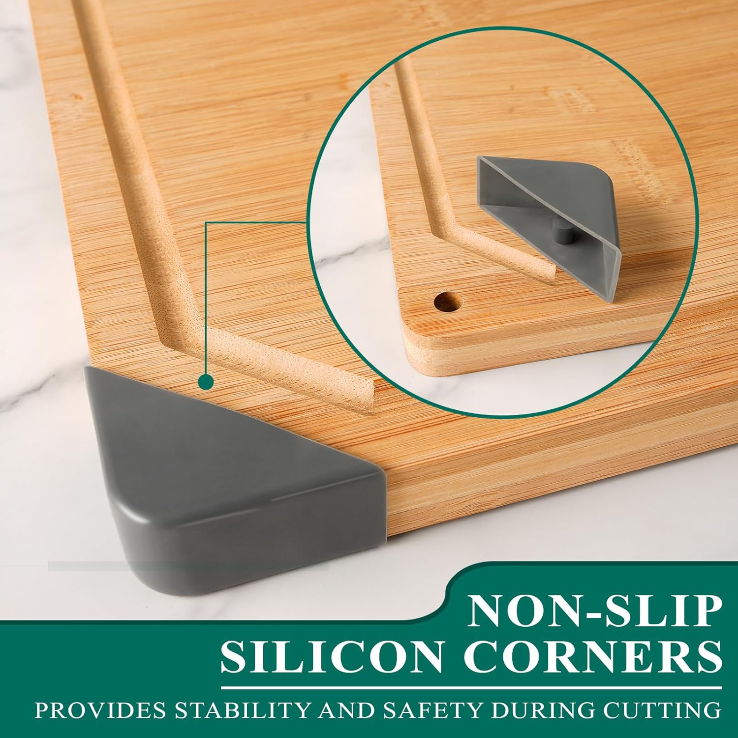 Bamboo Cutting Board, Empune Wood Cutting Boards for Kitchen with Non-slip Rubber Feet Wooden Chopping Board for Meat and Vegetables, XL - Image 3