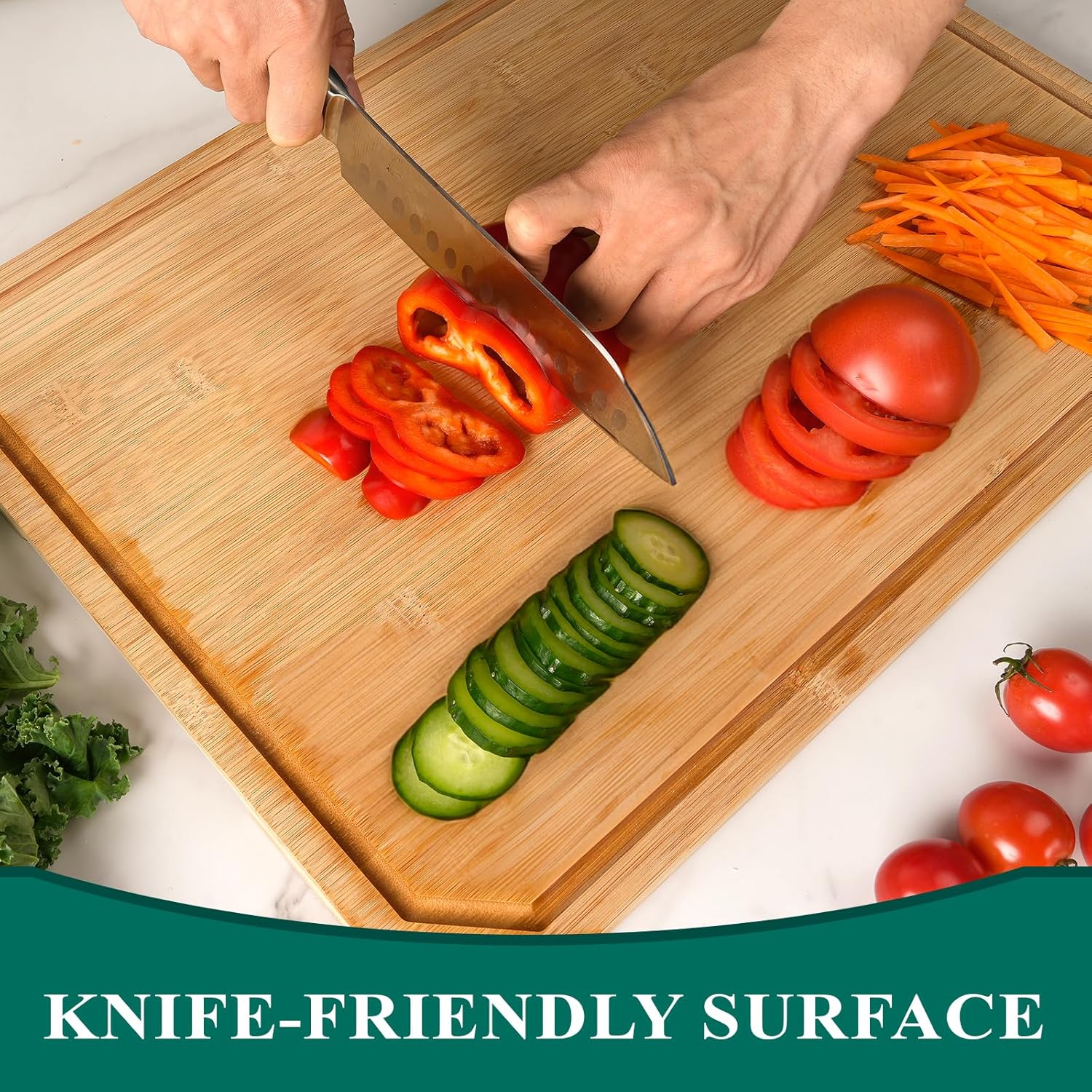 Bamboo Cutting Board, Empune Wood Cutting Boards for Kitchen with Non-slip Rubber Feet Wooden Chopping Board for Meat and Vegetables, XL - Image 6