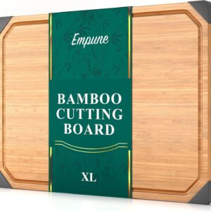Bamboo Cutting Board, Empune Wood Cutting Boards for Kitchen with Non-slip Rubber Feet Wooden Chopping Board for Meat and Vegetables, XL