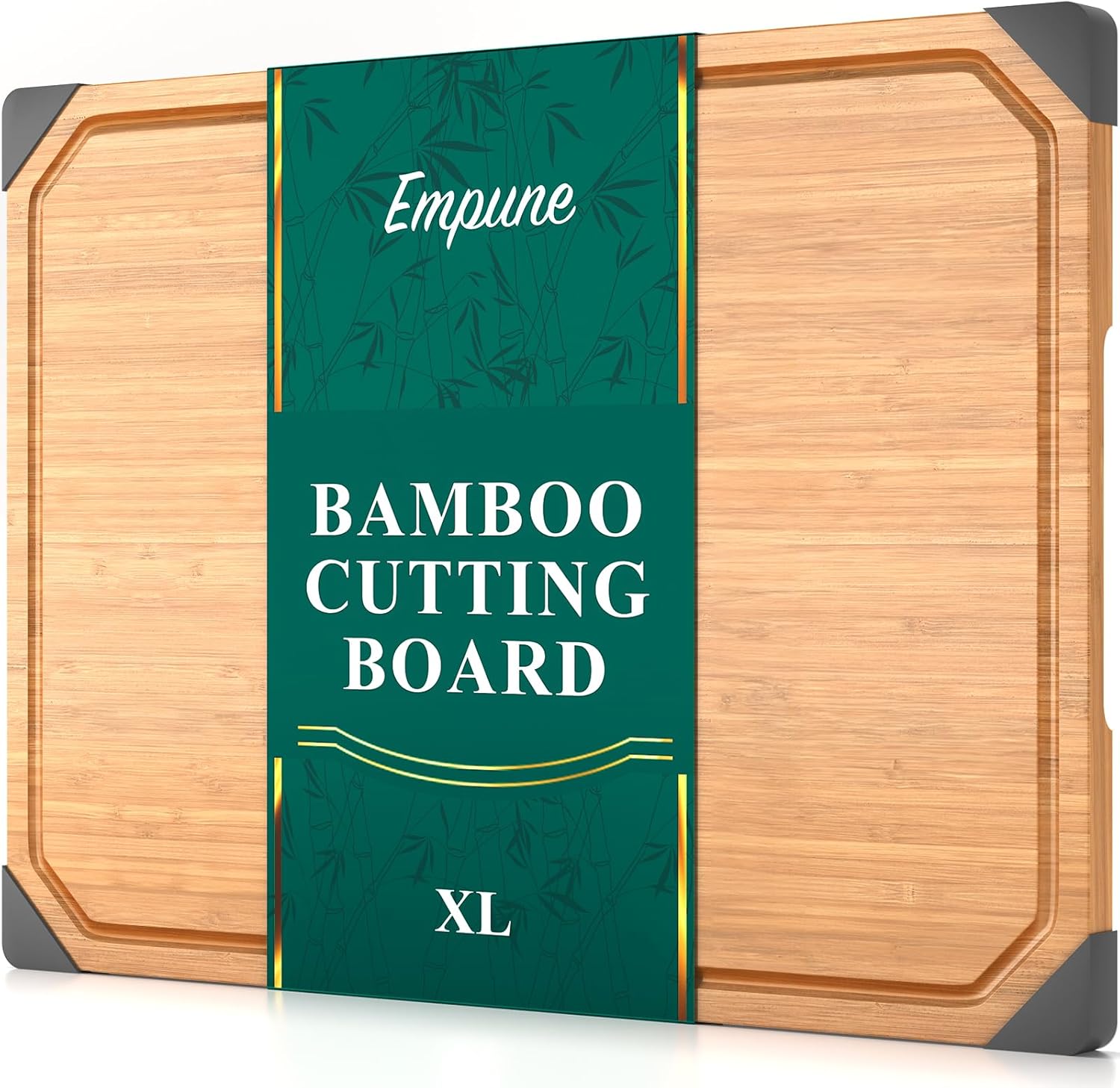 Bamboo Cutting Board, Empune Wood Cutting Boards for Kitchen with Non-slip Rubber Feet Wooden Chopping Board for Meat and Vegetables, XL