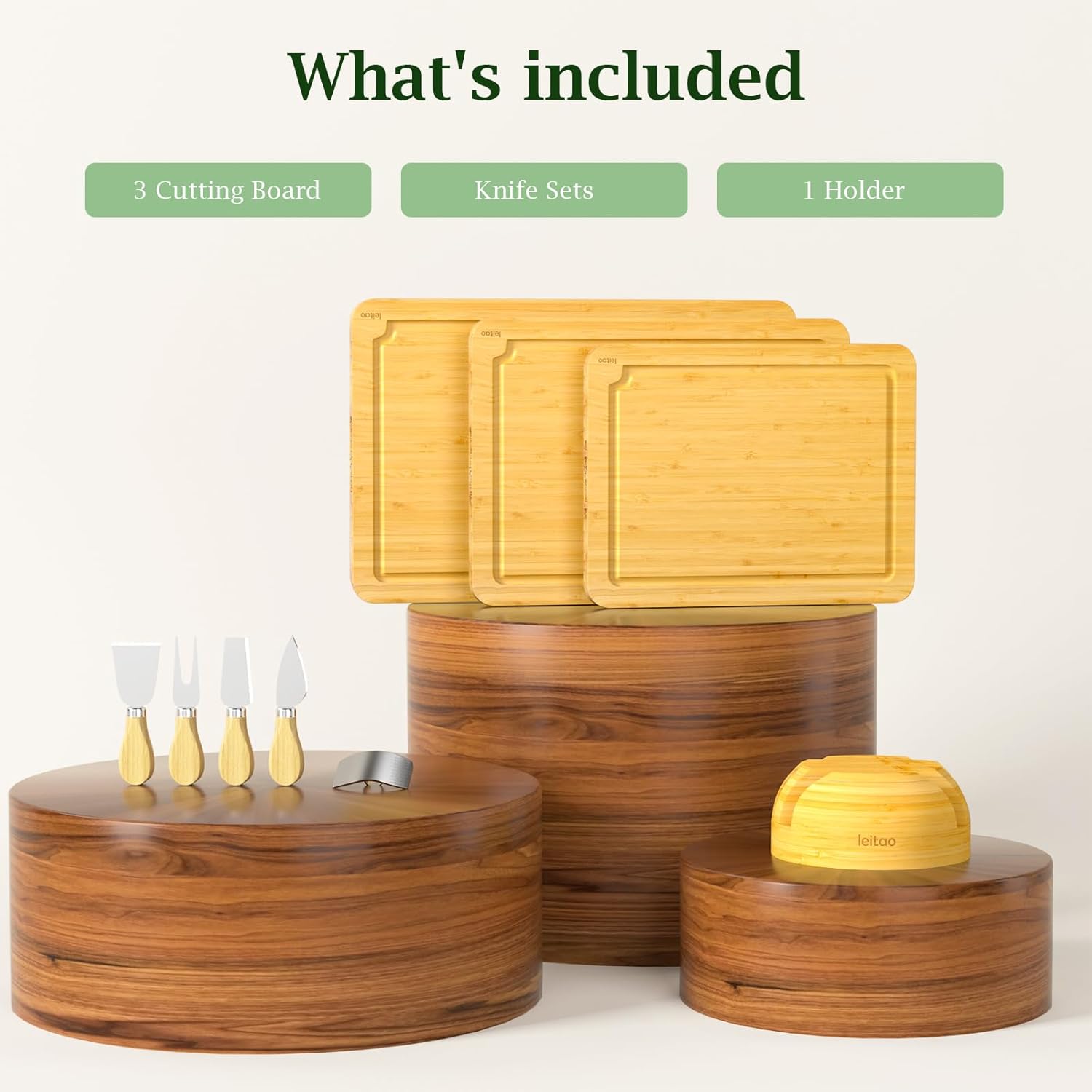 Bamboo Cutting Boards For Kitchen, Chopping Boards Set with Juice Groove, Charcuterie & Chopping Board, Wood Cutting Board Set, Kitchen Gadgets (3PCS) - Image 3