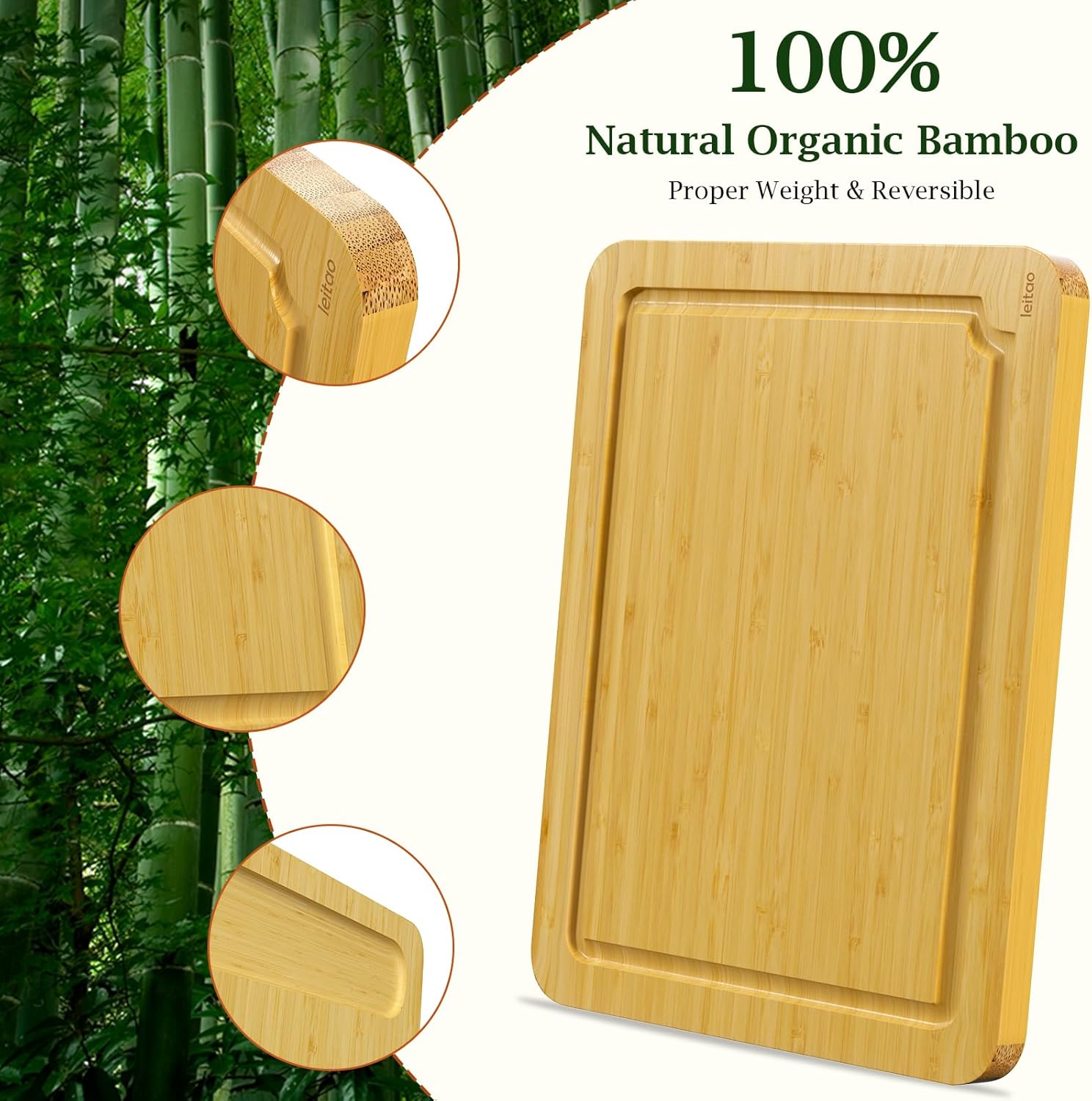 Bamboo Cutting Boards For Kitchen, Chopping Boards Set with Juice Groove, Charcuterie & Chopping Board, Wood Cutting Board Set, Kitchen Gadgets (3PCS) - Image 4