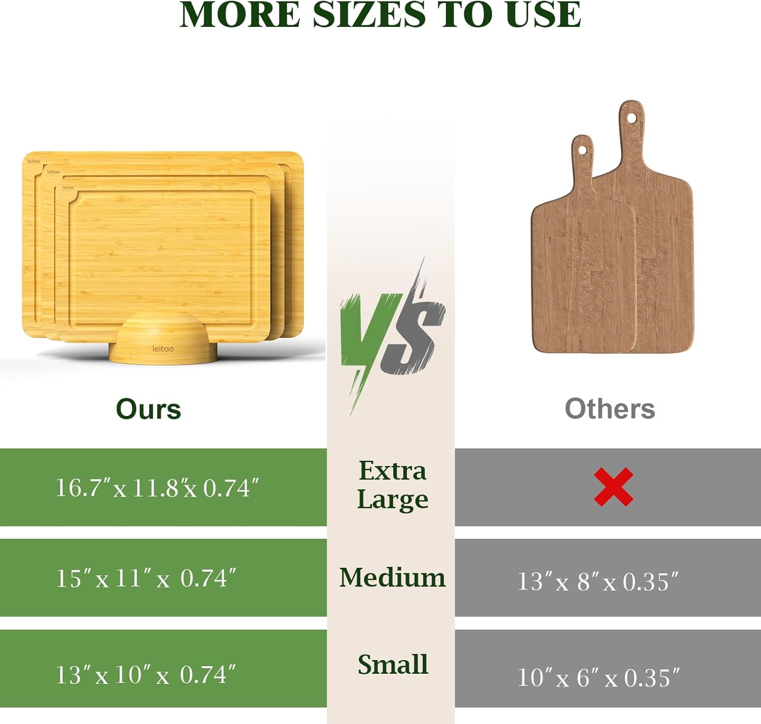 Bamboo Cutting Boards For Kitchen, Chopping Boards Set with Juice Groove, Charcuterie & Chopping Board, Wood Cutting Board Set, Kitchen Gadgets (3PCS) - Image 6