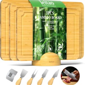 Bamboo Cutting Boards For Kitchen, Chopping Boards Set with Juice Groove, Charcuterie & Chopping Board, Wood Cutting Board Set, Kitchen Gadgets (3PCS)