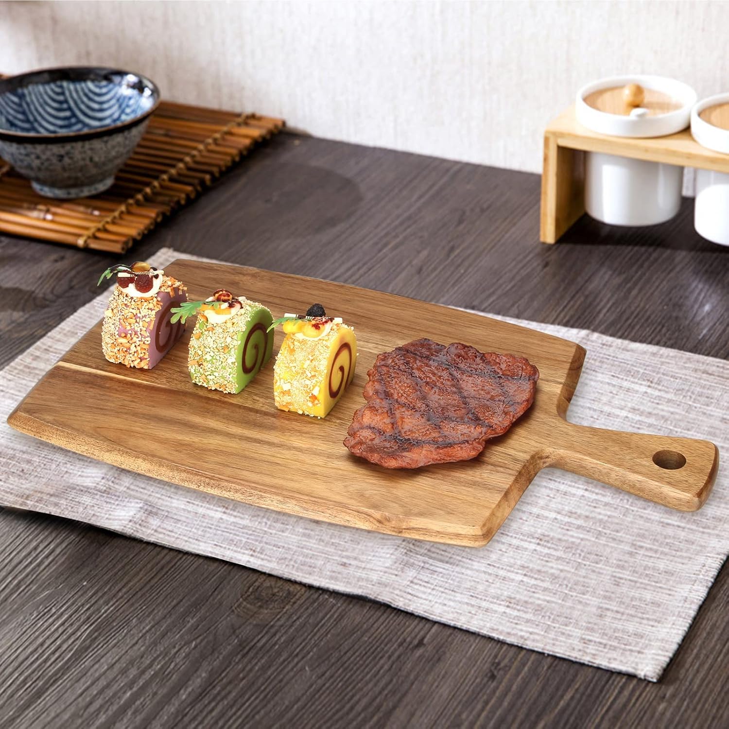 Best Acacia Wood Cutting Board with Handle Wooden Charcuterie Board Kitchen Chopping Boards for Bread Meat Cutting boards Fruit Cheese Serving Board Butcher Block Carving Board, 17" x 10" - Image 6