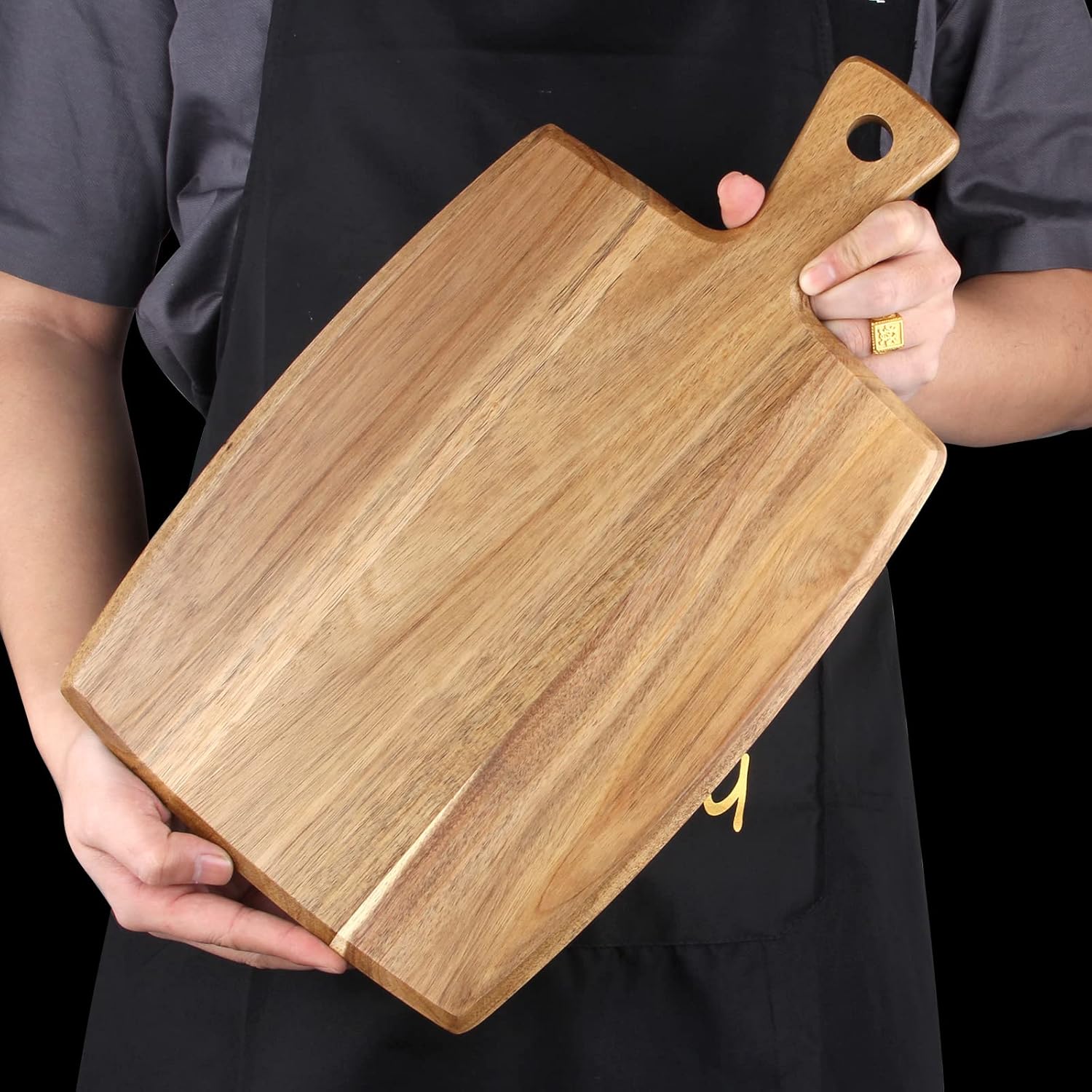Best Acacia Wood Cutting Board with Handle Wooden Charcuterie Board Kitchen Chopping Boards for Bread Meat Cutting boards Fruit Cheese Serving Board Butcher Block Carving Board, 17" x 10" - Image 7