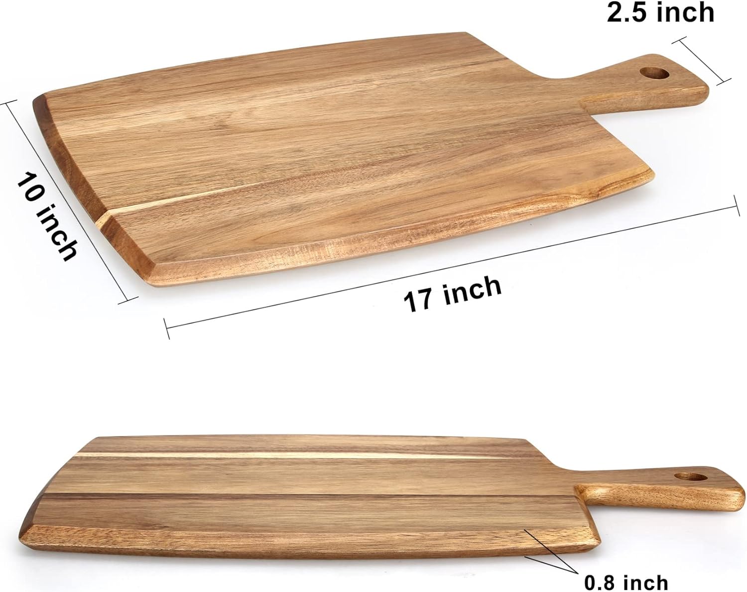 Best Acacia Wood Cutting Board with Handle Wooden Charcuterie Board Kitchen Chopping Boards for Bread Meat Cutting boards Fruit Cheese Serving Board Butcher Block Carving Board, 17" x 10" - Image 3
