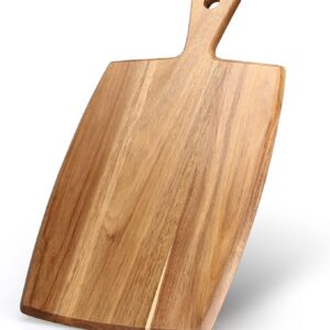 Best Acacia Wood Cutting Board with Handle Wooden Charcuterie Board Kitchen Chopping Boards for Bread Meat Cutting boards Fruit Cheese Serving Board Butcher Block Carving Board, 17" x 10"