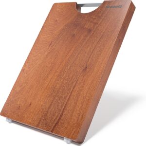Brosisincorp Real Solid Sapele Cutting Board One Piece No Glue Non Toxic All Whole Single Wood Butcher Block Thick Hard Wood Heavy Duty Edge Grain (Large, 15.74"L*11.14"W*1.18"Th)