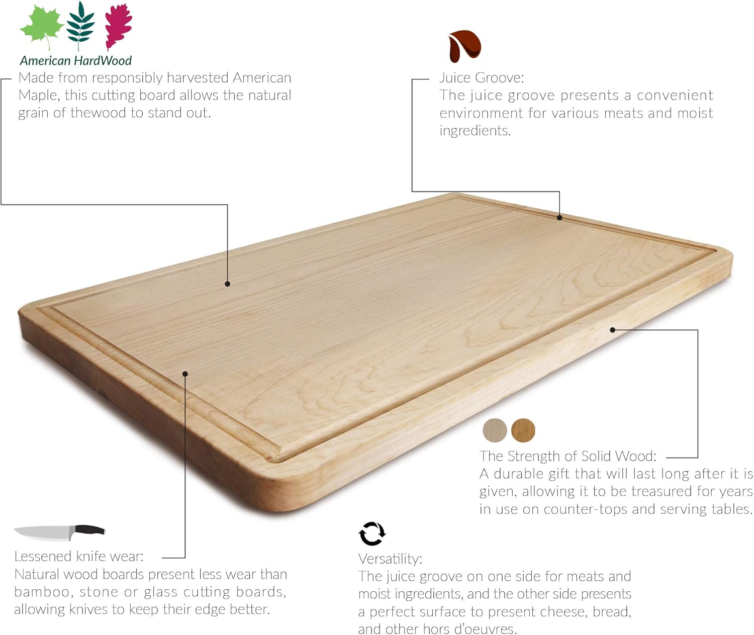Casual Home Delice Rectangle Juice Drip Groove Cutting Board 15.5" Wx11 Dx0.75 H, Maple - Image 4