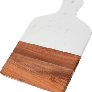 Coloch Marble and Acacia Wood Cutting Board, Charcuterie Chopping Board with Handle, Decorative Serving Board for Cheese, Steak, Bread, Fruit (white)