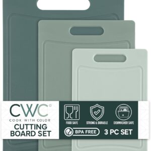 COOK WITH COLOR Non-Slip Cutting Board Set \u2013 Kitchen Essentials with Easy Grip Handle for Meat, Veggies, and Fruits, 3 Cutting Boards, Mint