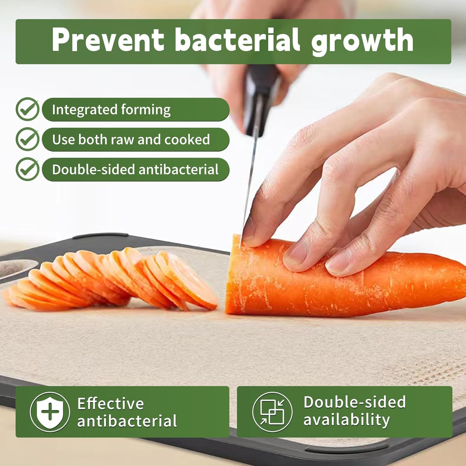 Cutting Board Double Sided,Large Stainless Steel Cutting Boards,Wheat Straw Cutting Boards for Kitchen,for Meat, Veggies, Fruits, with Easy Grip Handle,Dishwasher Safe (1, Large) - Image 5