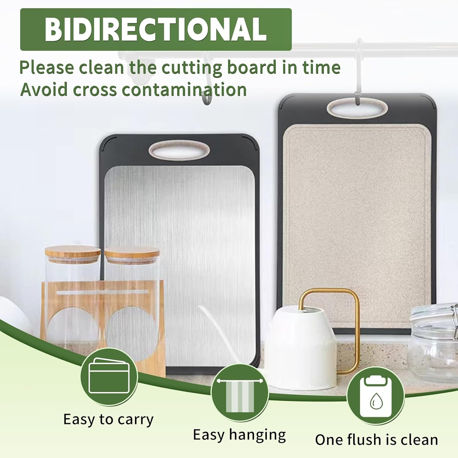 Cutting Board Double Sided,Large Stainless Steel Cutting Boards,Wheat Straw Cutting Boards for Kitchen,for Meat, Veggies, Fruits, with Easy Grip Handle,Dishwasher Safe (1, Large) - Image 7