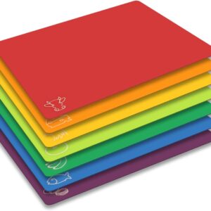 Cutting Board Mats Flexible Plastic Colored Mats with Food Icons, Fotouzy BPA-Free, Non-Porous, Anti-skid back and Dishwasher Safe, Set of 7 Rainbow - 7 Pieces