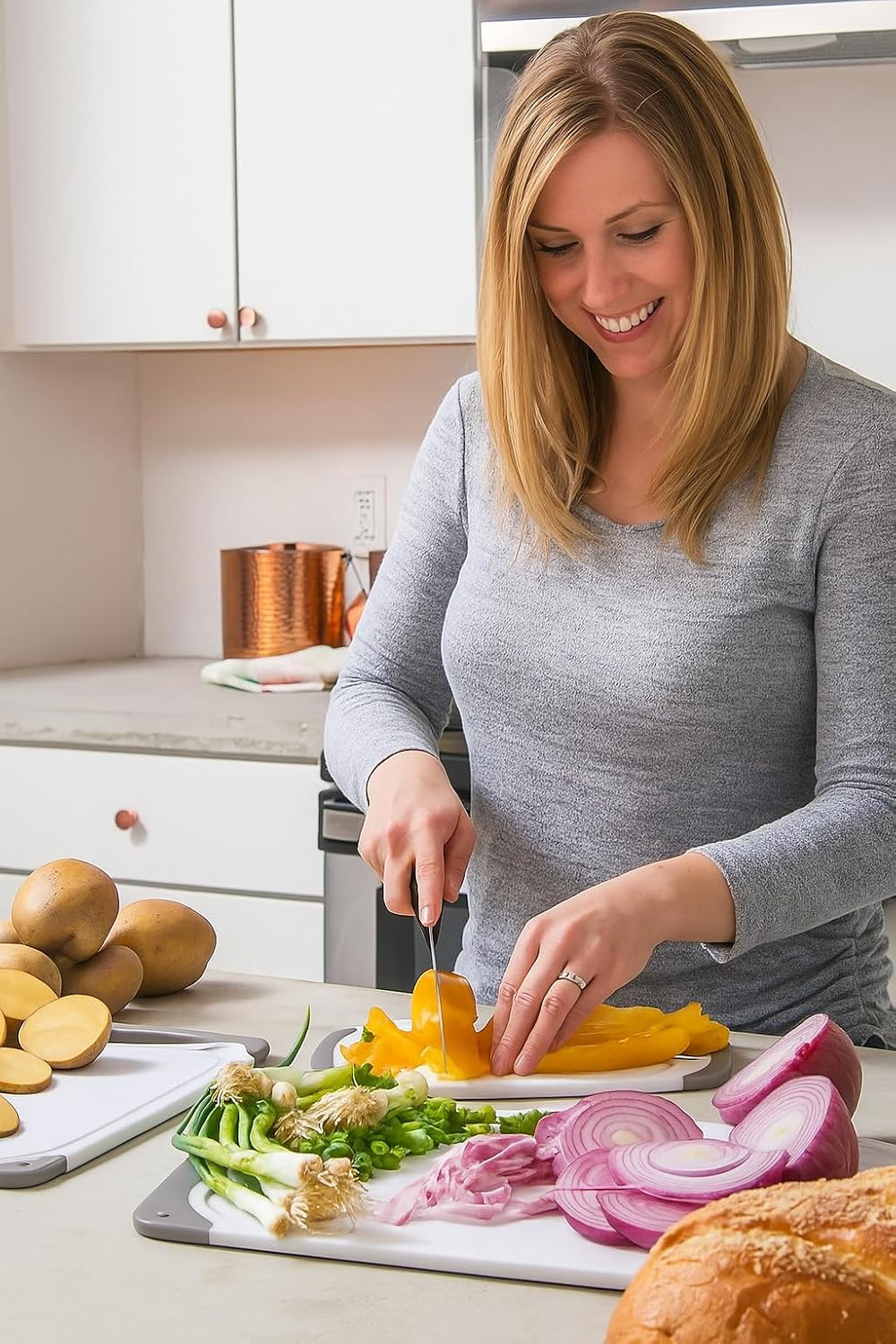 Cutting Boards for Kitchen - BPA-Free Chopping Board - Different Sizes & Non Slip Handles - Reversible, Large Cutting Board Set - Unique Gifts for Cooks Who Have Everything - 3-Pack Gray - Image 2